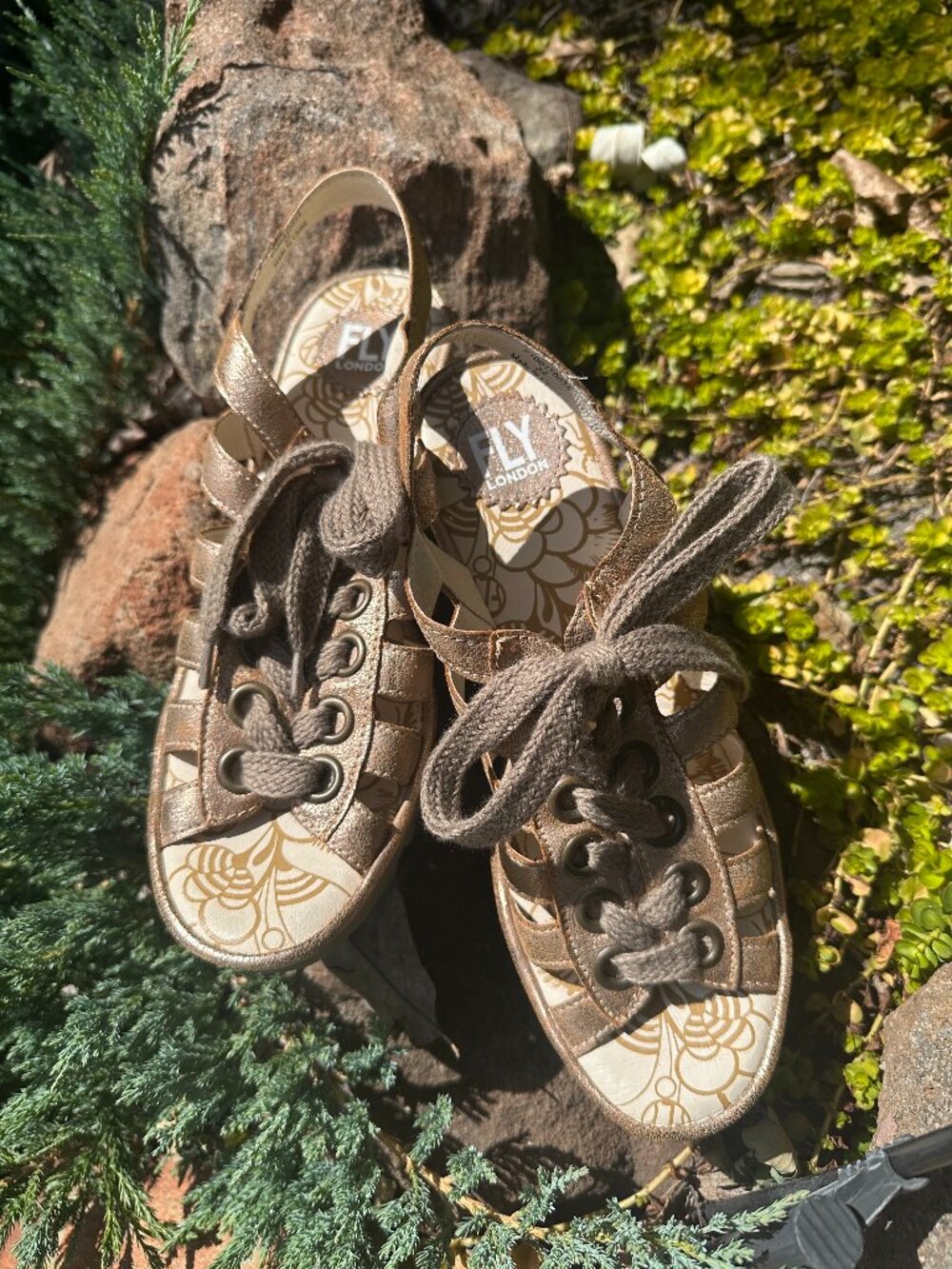 Fly London Wedge Sandals Size 9 Brown Lace Up Platform Comfort